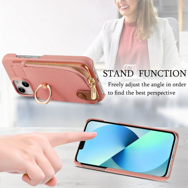 For iPhone 13 mini Litchi Leather Oil Edge Ring Zipper Wallet Back Phone Case(Pink) - iPhone 13 mini Cases by buy2fix | Online Shopping UK | buy2fix