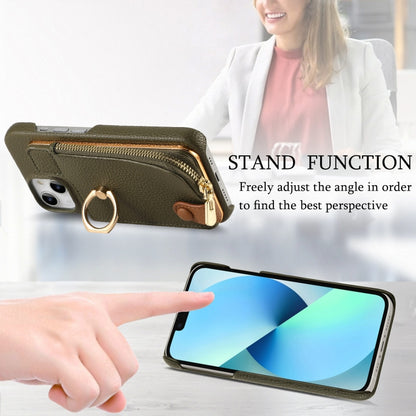 For iPhone 13 mini Litchi Leather Oil Edge Ring Zipper Wallet Back Phone Case(Green) - iPhone 13 mini Cases by buy2fix | Online Shopping UK | buy2fix