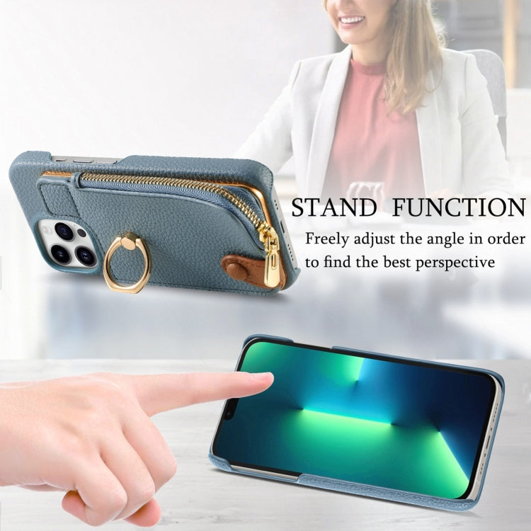 For iPhone 13 Pro Max Litchi Leather Oil Edge Ring Zipper Wallet Back Phone Case(Light Blue) - iPhone 13 Pro Max Cases by buy2fix | Online Shopping UK | buy2fix
