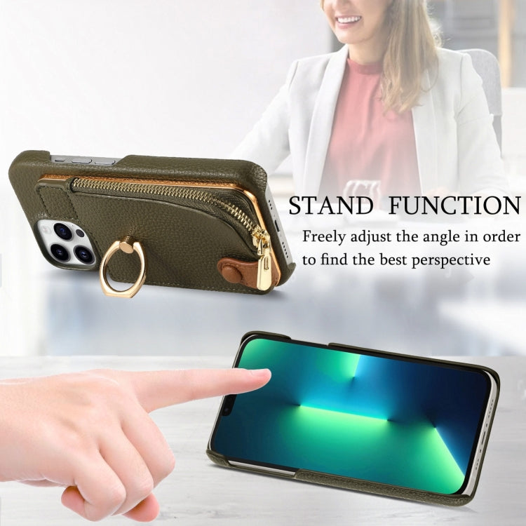 For iPhone 13 Pro Max Litchi Leather Oil Edge Ring Zipper Wallet Back Phone Case(Green) - iPhone 13 Pro Max Cases by buy2fix | Online Shopping UK | buy2fix