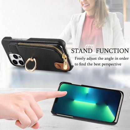 For iPhone 13 Pro Litchi Leather Oil Edge Ring Zipper Wallet Back Phone Case(Black) - iPhone 13 Pro Cases by buy2fix | Online Shopping UK | buy2fix