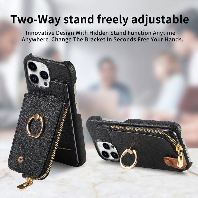 For iPhone 13 Pro Litchi Leather Oil Edge Ring Zipper Wallet Back Phone Case(Black) - iPhone 13 Pro Cases by buy2fix | Online Shopping UK | buy2fix