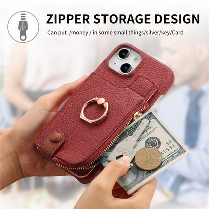 For iPhone 13 Litchi Leather Oil Edge Ring Zipper Wallet Back Phone Case(Red) - iPhone 13 Cases by buy2fix | Online Shopping UK | buy2fix