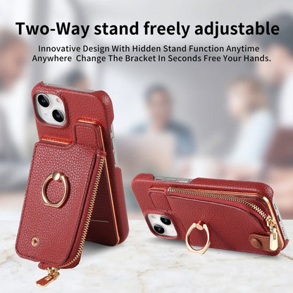 For iPhone 14 Plus Litchi Leather Oil Edge Ring Zipper Wallet Back Phone Case(Red) - iPhone 14 Plus Cases by buy2fix | Online Shopping UK | buy2fix