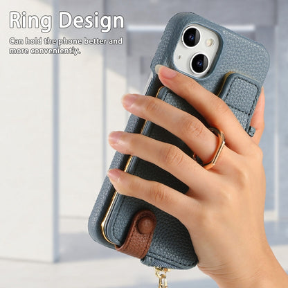 For iPhone 14 Litchi Leather Oil Edge Ring Zipper Wallet Back Phone Case(Light Blue) - iPhone 14 Cases by buy2fix | Online Shopping UK | buy2fix