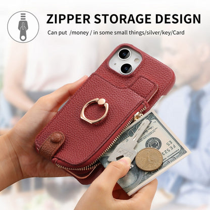 For iPhone 14 Litchi Leather Oil Edge Ring Zipper Wallet Back Phone Case(Red) - iPhone 14 Cases by buy2fix | Online Shopping UK | buy2fix