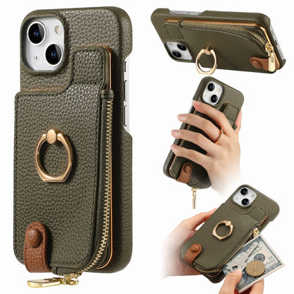 For iPhone 14 Litchi Leather Oil Edge Ring Zipper Wallet Back Phone Case(Green) - iPhone 14 Cases by buy2fix | Online Shopping UK | buy2fix