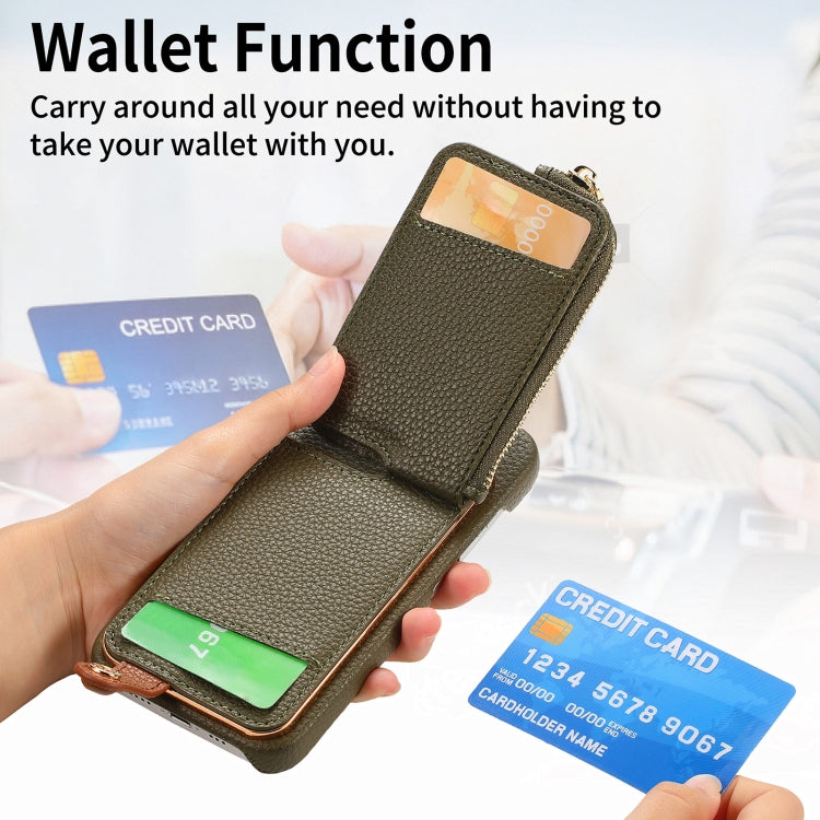 For iPhone 14 Litchi Leather Oil Edge Ring Zipper Wallet Back Phone Case(Green) - iPhone 14 Cases by buy2fix | Online Shopping UK | buy2fix