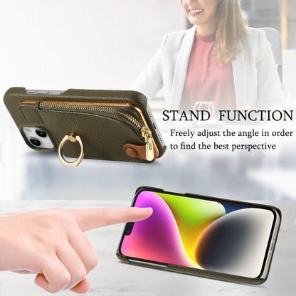 For iPhone 14 Litchi Leather Oil Edge Ring Zipper Wallet Back Phone Case(Green) - iPhone 14 Cases by buy2fix | Online Shopping UK | buy2fix