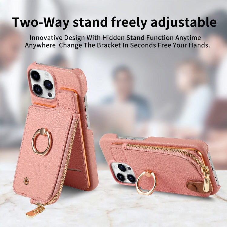 For iPhone 15 Pro Max Litchi Leather Oil Edge Ring Zipper Wallet Back Phone Case(Pink) - iPhone 15 Pro Max Cases by buy2fix | Online Shopping UK | buy2fix