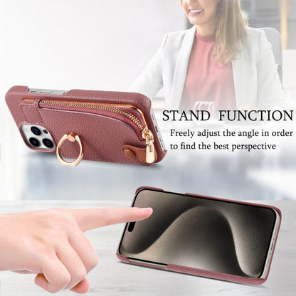 For iPhone 15 Pro Litchi Leather Oil Edge Ring Zipper Wallet Back Phone Case(Jujube Apricot) - iPhone 15 Pro Cases by buy2fix | Online Shopping UK | buy2fix