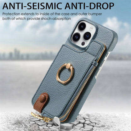 For iPhone 15 Pro Litchi Leather Oil Edge Ring Zipper Wallet Back Phone Case(Light Blue) - iPhone 15 Pro Cases by buy2fix | Online Shopping UK | buy2fix
