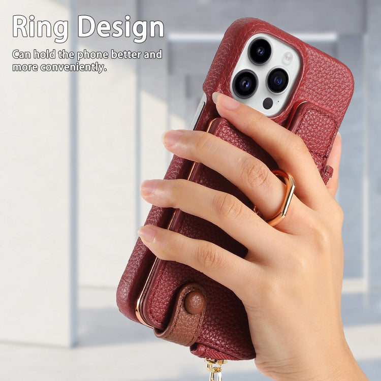 For iPhone 15 Pro Litchi Leather Oil Edge Ring Zipper Wallet Back Phone Case(Red) - iPhone 15 Pro Cases by buy2fix | Online Shopping UK | buy2fix