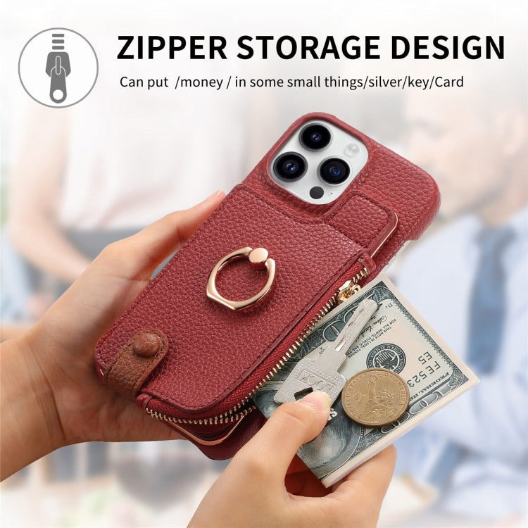 For iPhone 15 Pro Litchi Leather Oil Edge Ring Zipper Wallet Back Phone Case(Red) - iPhone 15 Pro Cases by buy2fix | Online Shopping UK | buy2fix