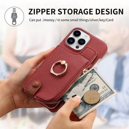 For iPhone 15 Pro Litchi Leather Oil Edge Ring Zipper Wallet Back Phone Case(Red) - iPhone 15 Pro Cases by buy2fix | Online Shopping UK | buy2fix