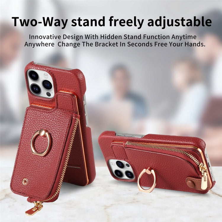For iPhone 15 Pro Litchi Leather Oil Edge Ring Zipper Wallet Back Phone Case(Red) - iPhone 15 Pro Cases by buy2fix | Online Shopping UK | buy2fix