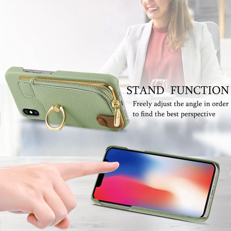 For iPhone X / XS Litchi Leather Oil Edge Ring Zipper Wallet Back Phone Case(Tea Green) - More iPhone Cases by buy2fix | Online Shopping UK | buy2fix