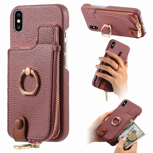 For iPhone X / XS Litchi Leather Oil Edge Ring Zipper Wallet Back Phone Case(Jujube Apricot) - More iPhone Cases by buy2fix | Online Shopping UK | buy2fix