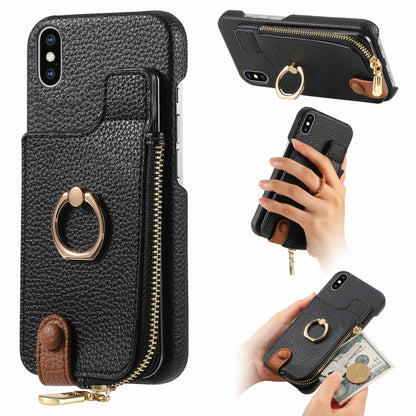 For iPhone X / XS Litchi Leather Oil Edge Ring Zipper Wallet Back Phone Case(Black) - More iPhone Cases by buy2fix | Online Shopping UK | buy2fix