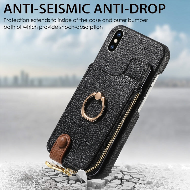 For iPhone X / XS Litchi Leather Oil Edge Ring Zipper Wallet Back Phone Case(Black) - More iPhone Cases by buy2fix | Online Shopping UK | buy2fix