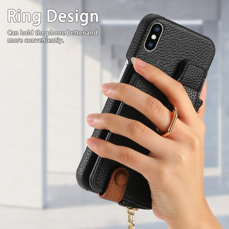 For iPhone X / XS Litchi Leather Oil Edge Ring Zipper Wallet Back Phone Case(Black) - More iPhone Cases by buy2fix | Online Shopping UK | buy2fix