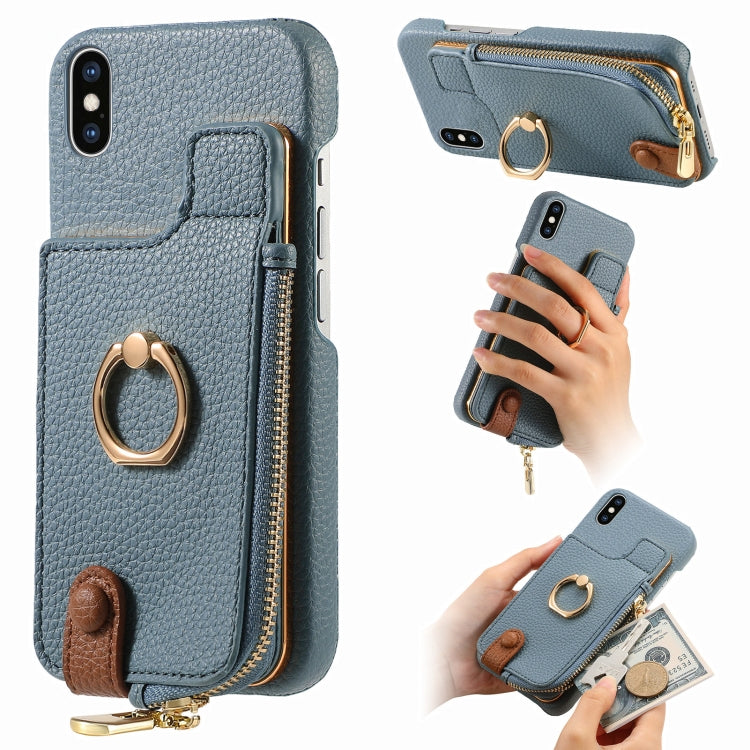 For iPhone X / XS Litchi Leather Oil Edge Ring Zipper Wallet Back Phone Case(Light Blue) - More iPhone Cases by buy2fix | Online Shopping UK | buy2fix