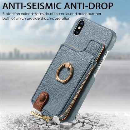 For iPhone X / XS Litchi Leather Oil Edge Ring Zipper Wallet Back Phone Case(Light Blue) - More iPhone Cases by buy2fix | Online Shopping UK | buy2fix