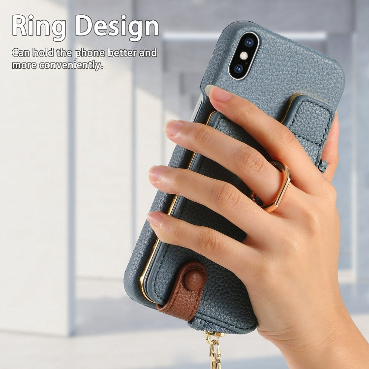 For iPhone X / XS Litchi Leather Oil Edge Ring Zipper Wallet Back Phone Case(Light Blue) - More iPhone Cases by buy2fix | Online Shopping UK | buy2fix