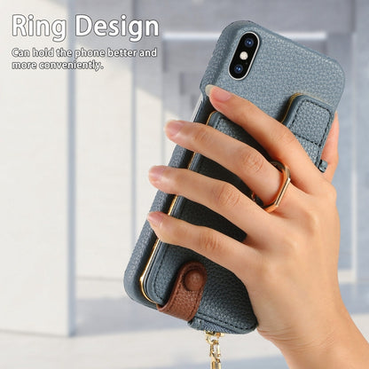 For iPhone X / XS Litchi Leather Oil Edge Ring Zipper Wallet Back Phone Case(Light Blue) - More iPhone Cases by buy2fix | Online Shopping UK | buy2fix