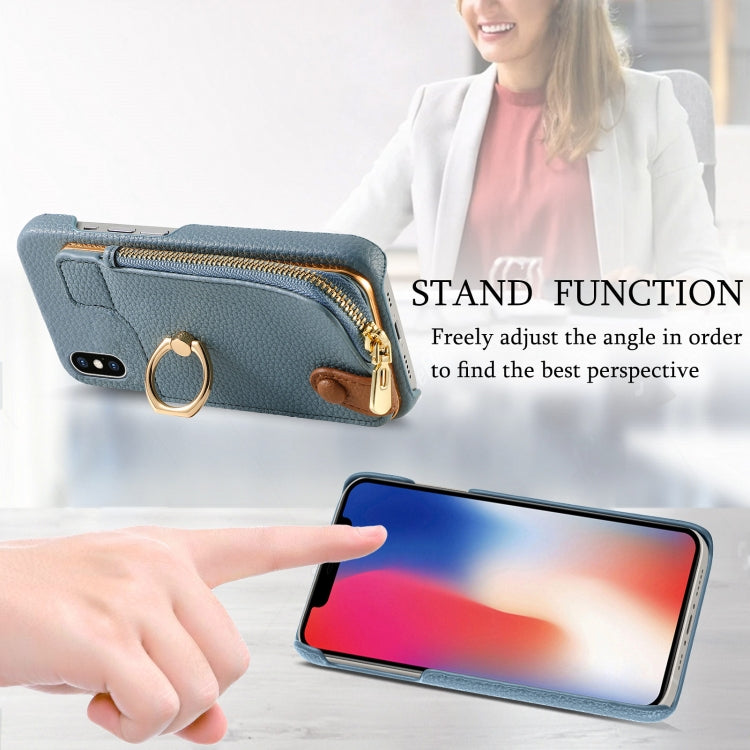 For iPhone X / XS Litchi Leather Oil Edge Ring Zipper Wallet Back Phone Case(Light Blue) - More iPhone Cases by buy2fix | Online Shopping UK | buy2fix