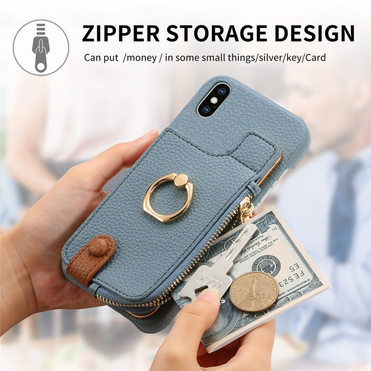 For iPhone X / XS Litchi Leather Oil Edge Ring Zipper Wallet Back Phone Case(Light Blue) - More iPhone Cases by buy2fix | Online Shopping UK | buy2fix