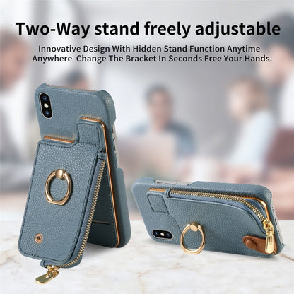 For iPhone X / XS Litchi Leather Oil Edge Ring Zipper Wallet Back Phone Case(Light Blue) - More iPhone Cases by buy2fix | Online Shopping UK | buy2fix