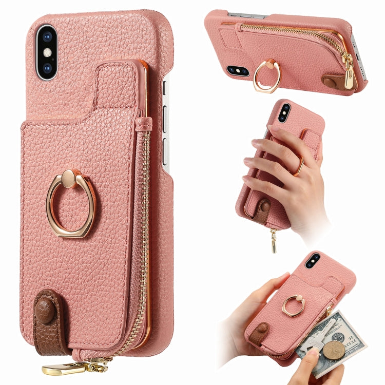 For iPhone X / XS Litchi Leather Oil Edge Ring Zipper Wallet Back Phone Case(Pink) - More iPhone Cases by buy2fix | Online Shopping UK | buy2fix