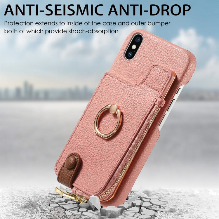 For iPhone X / XS Litchi Leather Oil Edge Ring Zipper Wallet Back Phone Case(Pink) - More iPhone Cases by buy2fix | Online Shopping UK | buy2fix