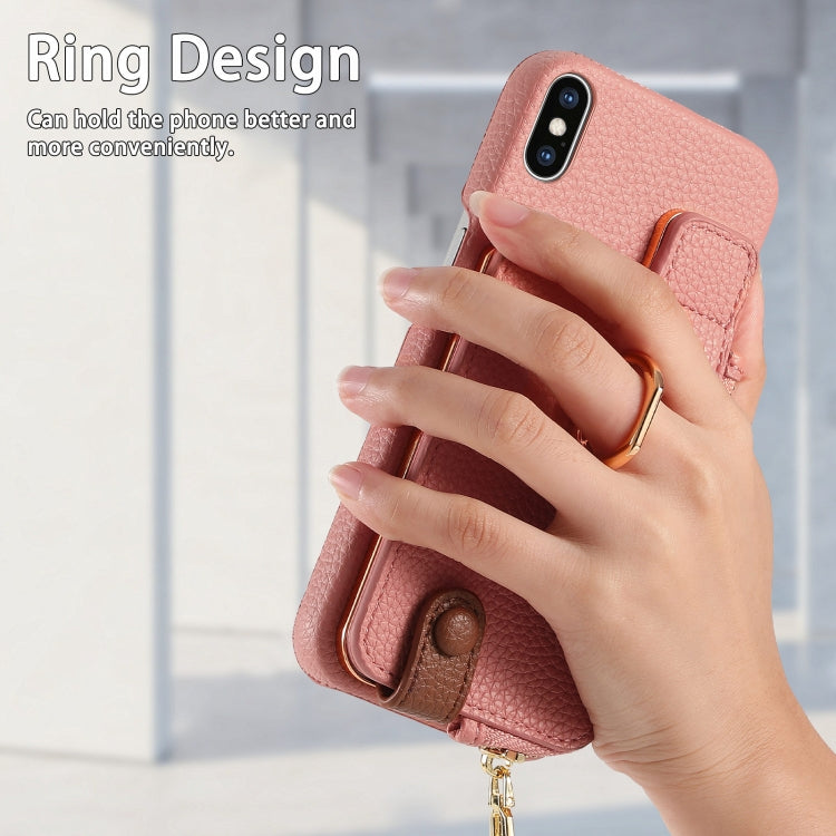For iPhone X / XS Litchi Leather Oil Edge Ring Zipper Wallet Back Phone Case(Pink) - More iPhone Cases by buy2fix | Online Shopping UK | buy2fix