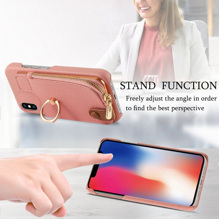 For iPhone X / XS Litchi Leather Oil Edge Ring Zipper Wallet Back Phone Case(Pink) - More iPhone Cases by buy2fix | Online Shopping UK | buy2fix