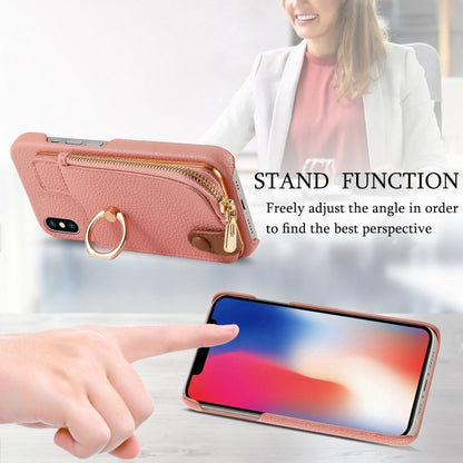 For iPhone X / XS Litchi Leather Oil Edge Ring Zipper Wallet Back Phone Case(Pink) - More iPhone Cases by buy2fix | Online Shopping UK | buy2fix