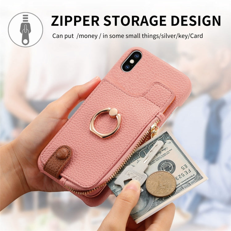 For iPhone X / XS Litchi Leather Oil Edge Ring Zipper Wallet Back Phone Case(Pink) - More iPhone Cases by buy2fix | Online Shopping UK | buy2fix