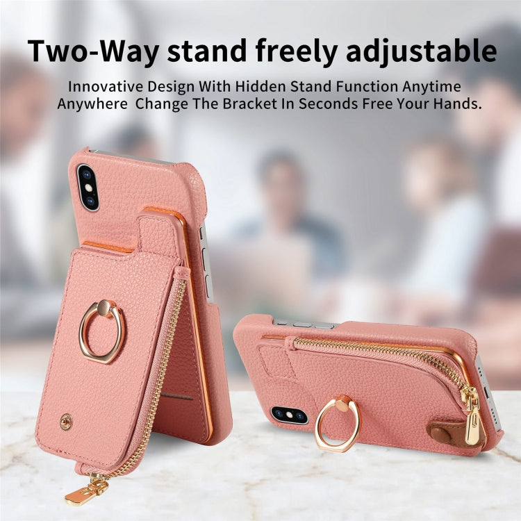 For iPhone X / XS Litchi Leather Oil Edge Ring Zipper Wallet Back Phone Case(Pink) - More iPhone Cases by buy2fix | Online Shopping UK | buy2fix