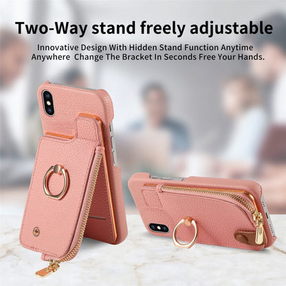 For iPhone X / XS Litchi Leather Oil Edge Ring Zipper Wallet Back Phone Case(Pink) - More iPhone Cases by buy2fix | Online Shopping UK | buy2fix