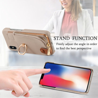 For iPhone X / XS Litchi Leather Oil Edge Ring Zipper Wallet Back Phone Case(Khaki) - More iPhone Cases by buy2fix | Online Shopping UK | buy2fix