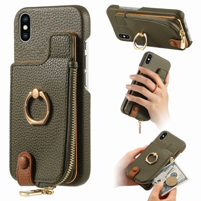 For iPhone X / XS Litchi Leather Oil Edge Ring Zipper Wallet Back Phone Case(Green) - More iPhone Cases by buy2fix | Online Shopping UK | buy2fix