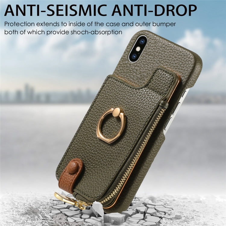 For iPhone X / XS Litchi Leather Oil Edge Ring Zipper Wallet Back Phone Case(Green) - More iPhone Cases by buy2fix | Online Shopping UK | buy2fix