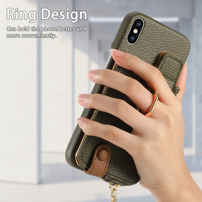 For iPhone X / XS Litchi Leather Oil Edge Ring Zipper Wallet Back Phone Case(Green) - More iPhone Cases by buy2fix | Online Shopping UK | buy2fix