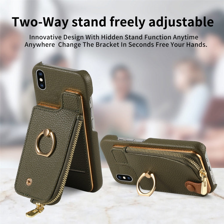 For iPhone X / XS Litchi Leather Oil Edge Ring Zipper Wallet Back Phone Case(Green) - More iPhone Cases by buy2fix | Online Shopping UK | buy2fix