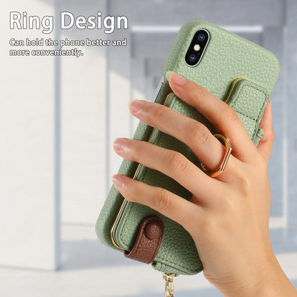 For iPhone XS Max Litchi Leather Oil Edge Ring Zipper Wallet Back Phone Case(Tea Green) - More iPhone Cases by buy2fix | Online Shopping UK | buy2fix