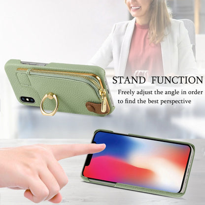 For iPhone XS Max Litchi Leather Oil Edge Ring Zipper Wallet Back Phone Case(Tea Green) - More iPhone Cases by buy2fix | Online Shopping UK | buy2fix