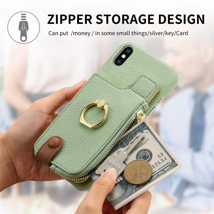 For iPhone XS Max Litchi Leather Oil Edge Ring Zipper Wallet Back Phone Case(Tea Green) - More iPhone Cases by buy2fix | Online Shopping UK | buy2fix