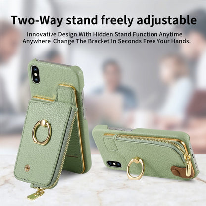 For iPhone XS Max Litchi Leather Oil Edge Ring Zipper Wallet Back Phone Case(Tea Green) - More iPhone Cases by buy2fix | Online Shopping UK | buy2fix