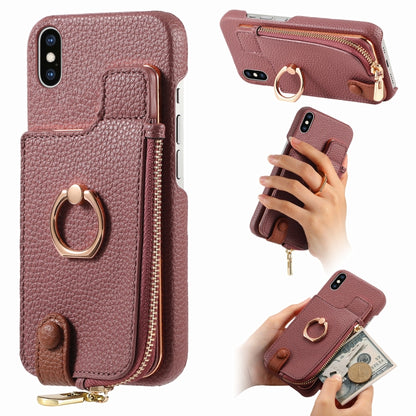 For iPhone XS Max Litchi Leather Oil Edge Ring Zipper Wallet Back Phone Case(Jujube Apricot) - More iPhone Cases by buy2fix | Online Shopping UK | buy2fix